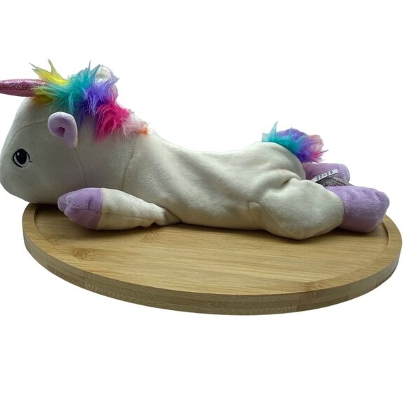 Warm and Cosy Rainbow White Unicorn Horse Microwavable Plush Lavender 14" Long - Picture 2 of 7
